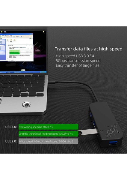 Usb3.0 Hub 4 Port USB 3.0+Tip C Yerleştirme Istasyonu Çoklu Cihaz Bilgisayar Dizüstü Bilgisayar Ayırıcı Adaptörü USB Hub (Yurt Dışından)