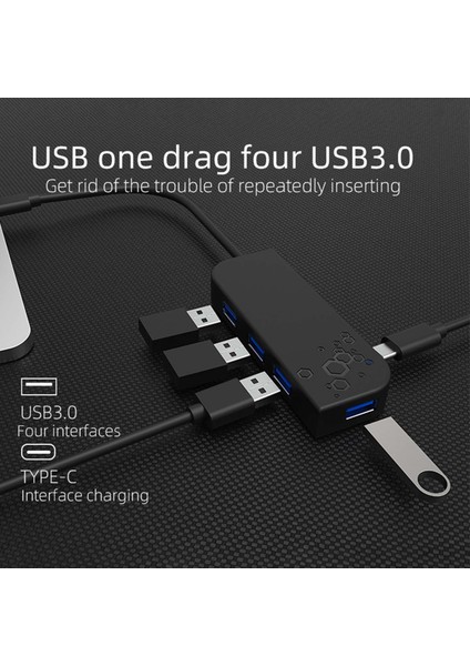 Usb3.0 Hub 4 Port USB 3.0+Tip C Yerleştirme Istasyonu Çoklu Cihaz Bilgisayar Dizüstü Bilgisayar Ayırıcı Adaptörü USB Hub (Yurt Dışından)