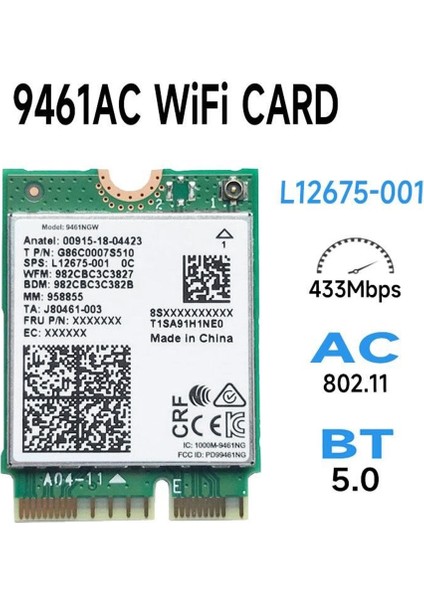Intel 9461NGW Wifi Kartı + Bölme + Anten Kiti Ac 9461 2.4g/5g 802.11AC M2 Anahtar E Cnvı Bluetooth 5.0 Kablosuz Adaptör (Yurt Dışından) fırsatları