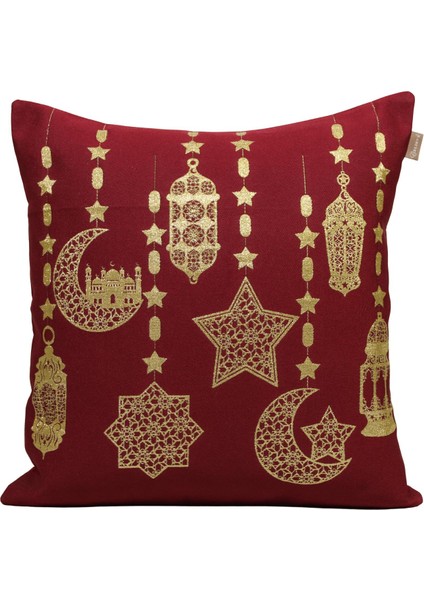 Belıeve Ramazan Fener Jakarlı Dokuma Goblen Dekoratif Kırmızı Kırlent 45 x 45