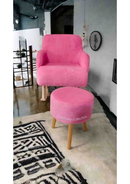 Sallanan Ahşap Ayaklı , Pembe. Rengi Berjer Koltuk - Puf Hediyeli modelleri
