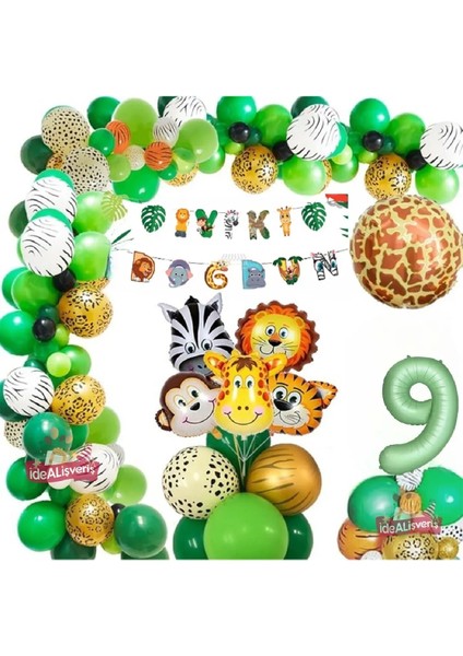 Safari Partisi Malzemeleri Safari Temalı Folyo Lüks Zincir Balon Seti Doğum Günü Parti Seti Süsü
