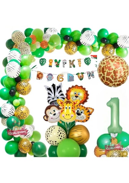 Safari Partisi Malzemeleri Safari Temalı Folyo Lüks Zincir Balon Seti Doğum Günü Parti Seti Süsü