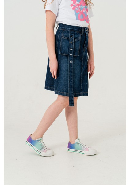 Kız Çocuk Sol Pileli Kot Etek 2955