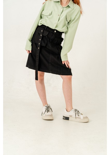 Kız Çocuk Sol Pileli Kot Etek 2955