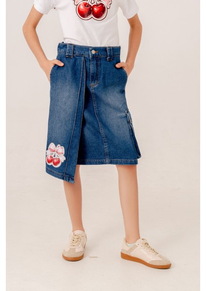 Kız Çocuk Sağ Üst Parçalı Kot Etek 2602