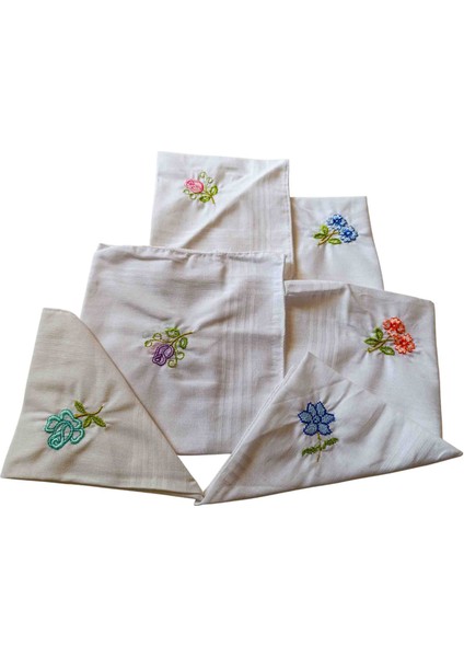 Çiçek Işlemeli Mendil 12 Adet 28X28 cm %100 Pamuk Hediyelik Okuluk Renkli Nakışlı Mendiller indirimleri
