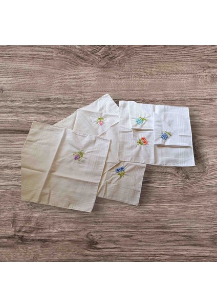 Çiçek Işlemeli Mendil 12 Adet 28X28 cm %100 Pamuk Hediyelik Okuluk Renkli Nakışlı Mendiller fiyatları