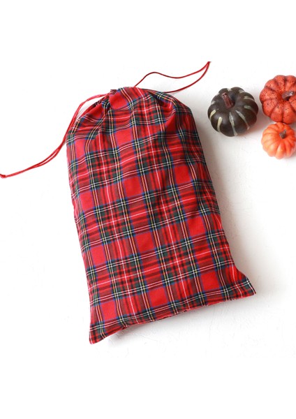 Kırmızı Ekose Bağcıklı Yılbaşı Hediye Kesesi, 25 x 40 cm 10 Adet fiyatları