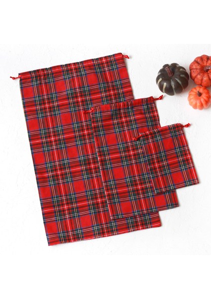 Kırmızı Ekose Bağcıklı Yılbaşı Hediye Kesesi, 25 x 40 cm 10 Adet fırsatları