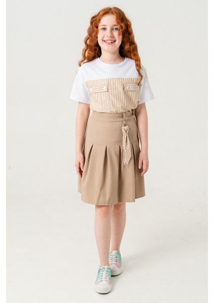 Kız Çocuk Pileli Keten Etek 2957