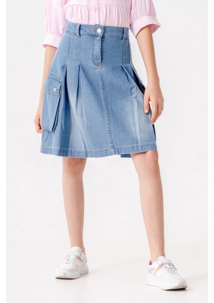 Kız Çocuk Pileli Körük Cepli Kot Etek 2604 fiyatları