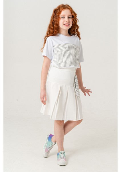 Kız Çocuk Pileli Keten Etek 2957