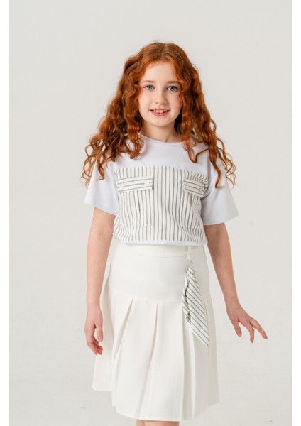 Kız Çocuk Pileli Keten Etek 2957 modelleri