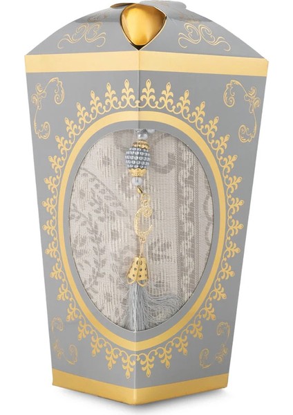 Ramazan Feneri Tesbih + Seccade Hediye Seti (Kraft Asetat Kutu, Gri)