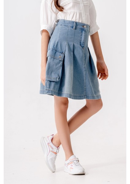 Kız Çocuk Pileli Körük Cepli Kot Etek 2604 fiyatları