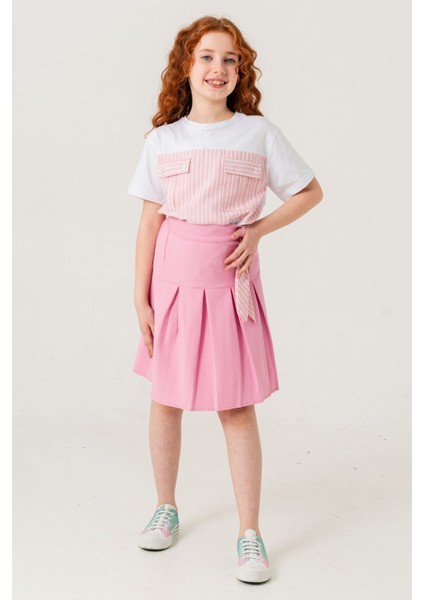 Kız Çocuk Pileli Keten Etek 2957