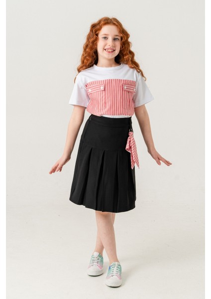 Kız Çocuk Pileli Keten Etek 2957