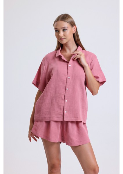Pembe Müslin Şortlu Takım