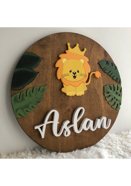 İsme Özel Hediyelik, Aslan ve Yaprak Temalı Ahşap Bebek Hastane Kapı Süsü fiyatları