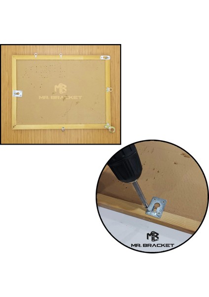 10 Ad. Gizli Çerçeve Askısı Büyük - Metal Tablo Askı Aparatı - Vidalı Fotoğraf Resim Asma Kancası