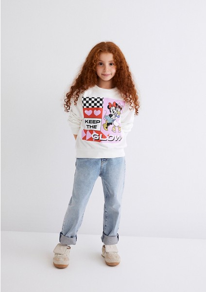 Mickey Mouse Baskılı Bej Sweatshirt 7S10035-80194