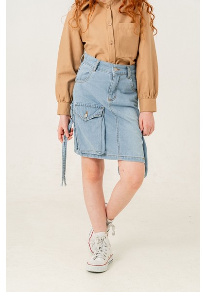 Kız Çocuk Körük Cepli Kot Etek 2601