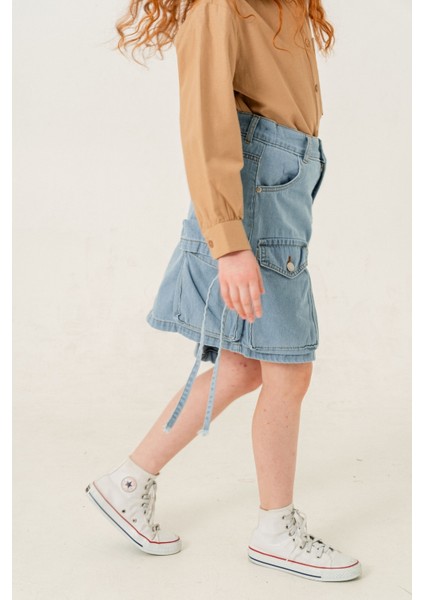 Kız Çocuk Körük Cepli Kot Etek 2601 modelleri