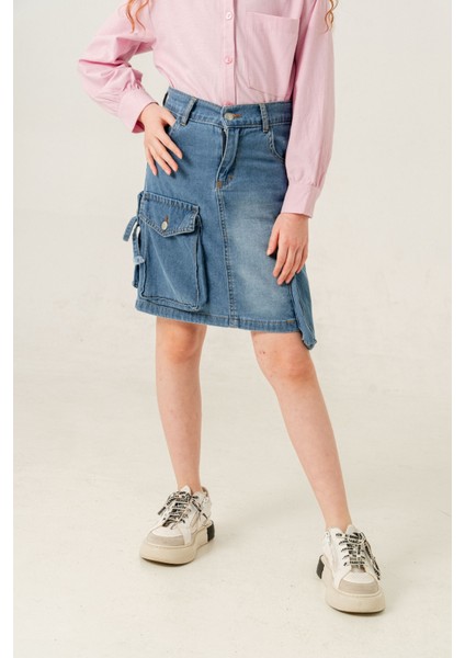 Kız Çocuk Körük Cepli Kot Etek 2601 modelleri