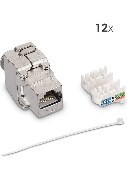 Keystone Modül Jakları - 12 Parça CAT6A Korumalı Keystone Jakı RJ45 Cat 6A Ethernet Modülü 10 Gbit Metal Muhafazalı (Yurt Dışından)