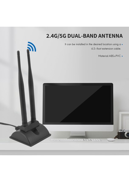 2.4g/5g Çift Bantlı Anten, 6.5ft Uzatma Kablosu ile 6db Manyetik Tabanlı Kablosuz Ağ Kartı Wıfı Sma Anteni (Yurt Dışından)