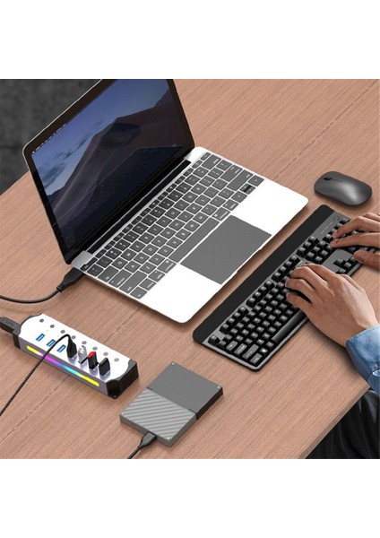 Çok Işlevli Rgb USB 3.0 Hub 5gbps Hızlı Iletim Ayırıcı Bc 1.2 Şarj Protokolü Bilgisayar Genişletme Yuvası (Yurt Dışından)
