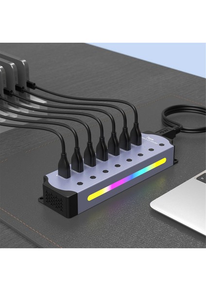 Çok Işlevli Rgb USB 3.0 Hub 5gbps Hızlı Iletim Ayırıcı Bc 1.2 Şarj Protokolü Bilgisayar Genişletme Yuvası (Yurt Dışından)