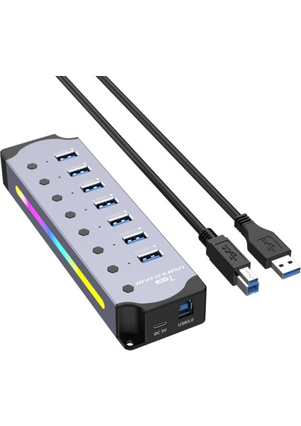 Çok Işlevli Rgb USB 3.0 Hub 5gbps Hızlı Iletim Ayırıcı Bc 1.2 Şarj Protokolü Bilgisayar Genişletme Yuvası (Yurt Dışından)