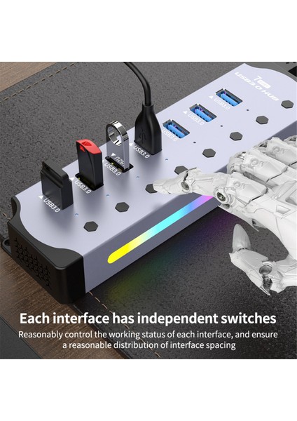 Çok Işlevli Rgb USB 3.0 Hub 5gbps Hızlı Iletim Ayırıcı Bc 1.2 Şarj Protokolü Bilgisayar Genişletme Yuvası (Yurt Dışından)