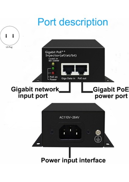 90W Hi-Power Gigabit Poe++ Enjektör (Af/at/bt) Poe Güç Kaynağı Ip Kamera Ap Abd Fişi (Yurt Dışından) modelleri