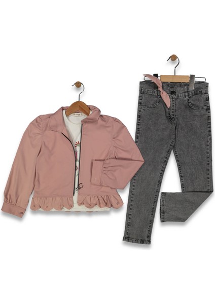 Jeans Pantolonlu Ceketli 3'lü Kız Takım