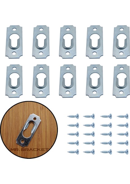 10 Ad. Gizli Çerçeve Askısı Bombeli Dar Model - Metal Tablo Askı Aparatı - Vidalı Resim Asma Kancası