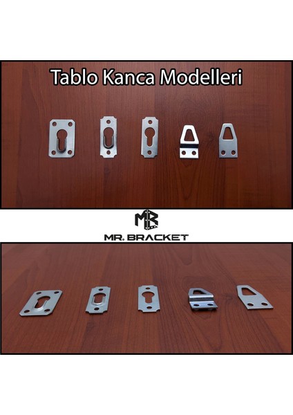 10 Ad. Gizli Çerçeve Askısı Bombeli Dar Model - Metal Tablo Askı Aparatı - Vidalı Resim Asma Kancası