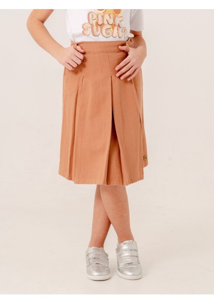 Kız Çocuk Gabardin Pileli Keten Etek 2958