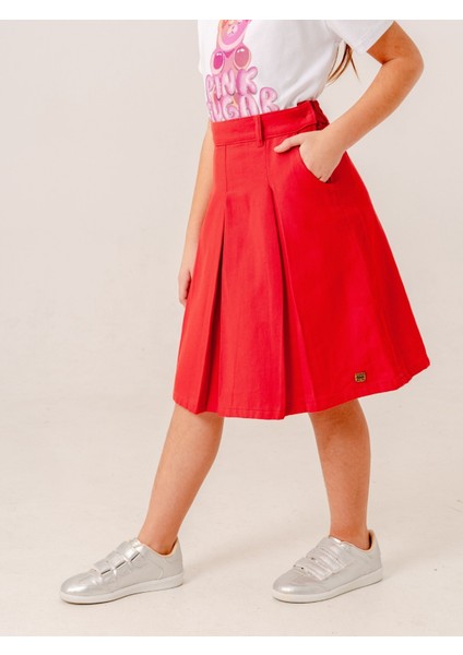 Kız Çocuk Gabardin Pileli Keten Etek 2958