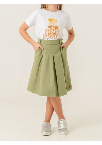 Kız Çocuk Gabardin Pileli Keten Etek 2958