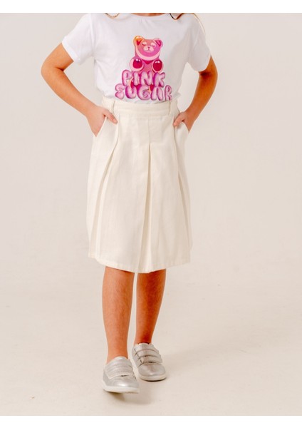 Kız Çocuk Gabardin Pileli Keten Etek 2958