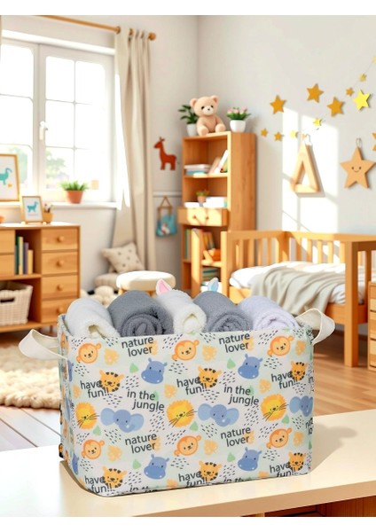 Jungle Desenli Çok Amaçlı Dolap Içi Düzenleyici Dekoratif Dikdörtgen Düzenleyici Sepet 30 x 22 x 18 modelleri