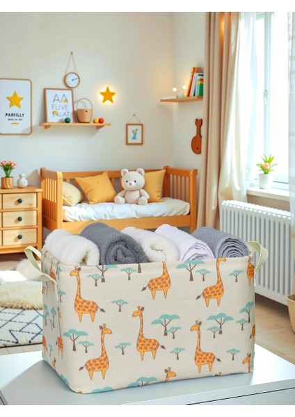 Giraffe 2 Desenli Çok Amaçlı Dolap Içi Düzenleyici Dekoratif Dikdörtgen Düzenleyici Sepet 30 x 22 x 18