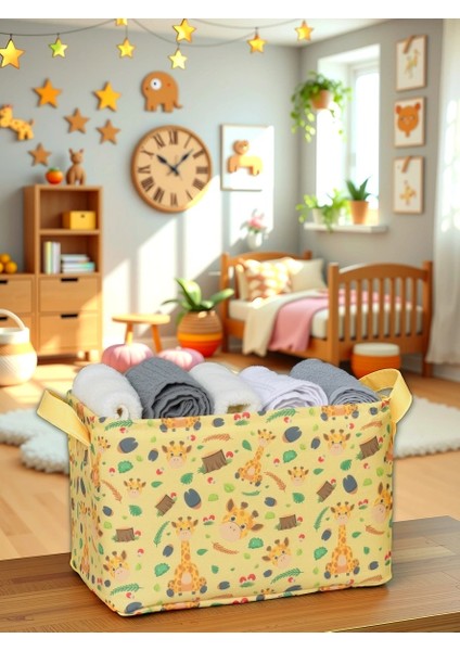 Giraffe Desenli Çok Amaçlı Dolap Içi Düzenleyici Dekoratif Dikdörtgen Düzenleyici Sepet 30 x 22 x 18 modelleri