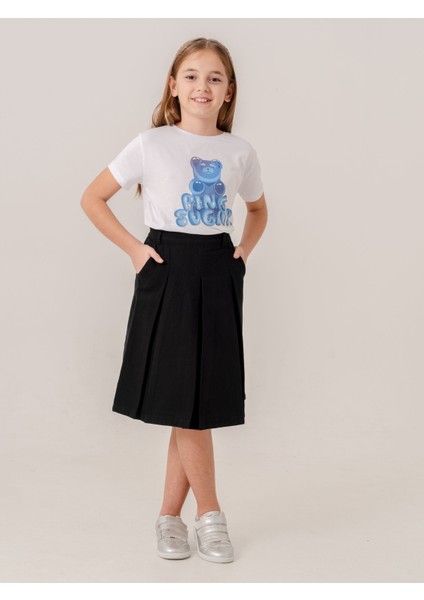 Kız Çocuk Gabardin Pileli Keten Etek 2958