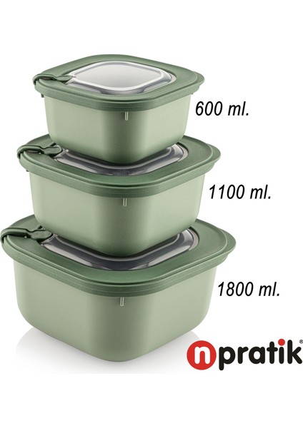 Elegant Storage Box Saklama Kabı Seti 3 Parça Vakumlu Kapak Mikrodalga ve Buzdolabına Uygun Renkli Kullanışlı