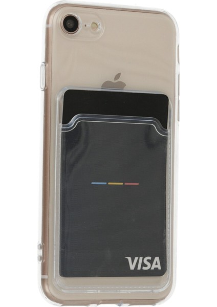 Kartlıklı Kılıf Apple iPhone 8 Kart Koymalı Şeffaf Silikon - Şeffaf