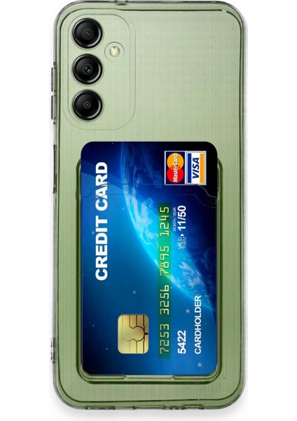 Kartlıklı Kılıf Samsung Galaxy A14 4g Kart Koymalı Şeffaf Silikon - Şeffaf